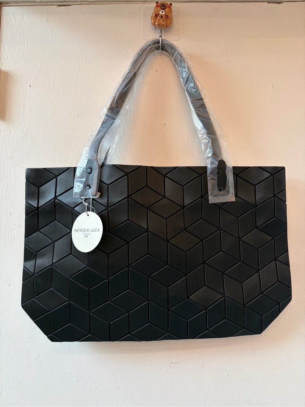 Patrizia Luca Black Embossed Geometric Tote